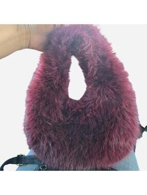 Gorgeous Burgundy Plushed Faux Fur Hobo Handbag Bag Winter Chic